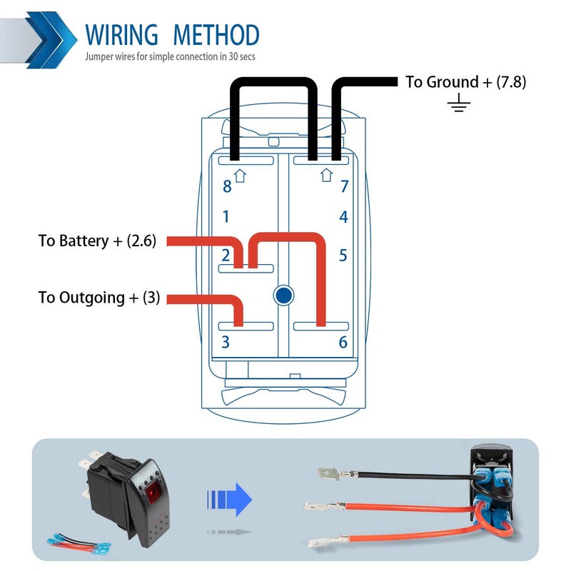 FXC Rocker Switch 5Pin Laser On/Off Red LED Light 20A/12V 10A/24V Toggle Switch with Jumper Wires Set for Automotive Boat Marine Truck Jeep Off-Road Bus RV - Image 5